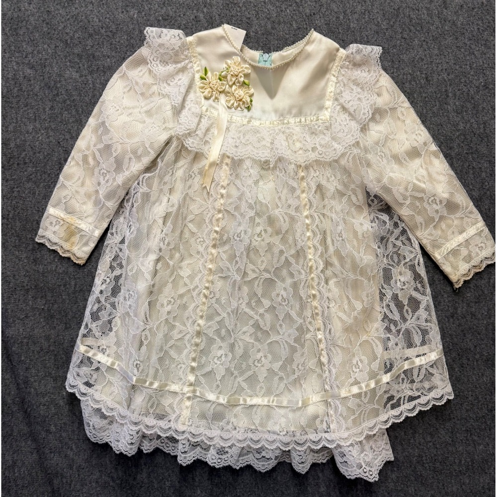 Vintage Gunne Sax Jessica McClintock Ivory Lace Infant Toddler Dress Cottagecore